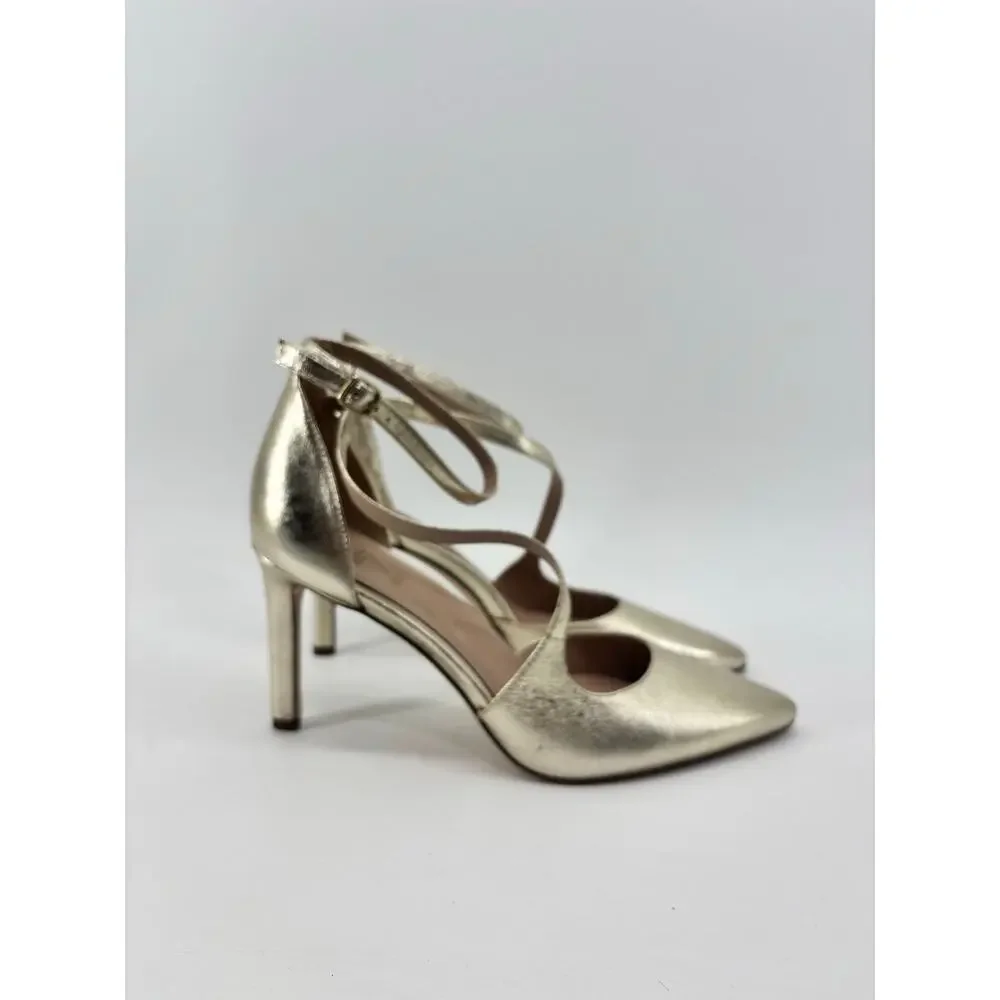 27 EDIT Abilyn Metallic Gold Pointed Toe Heels Size 7.5M Party Wedding